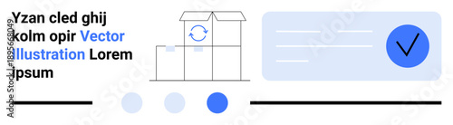 Open box with tracking icon surrounded by checkmark and text. Ideal for delivery service, logistics, e-commerce, shipping, order tracking, verification, simple landing page