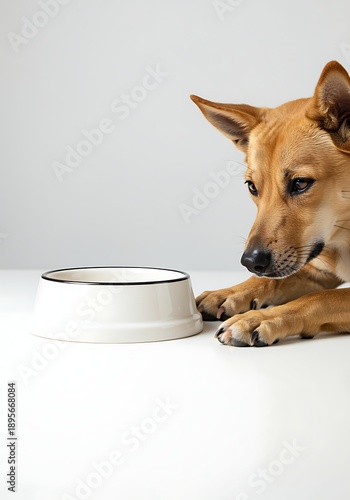 Wallpaper Mural Brown Dog Resting Head Near Empty White Food Bowl on White Surface Torontodigital.ca