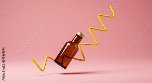 Wallpaper Mural Brown glass bottle with yellow zigzag lines on pink background Torontodigital.ca