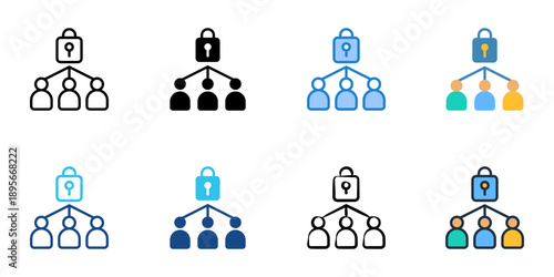 Team permissions icons set multiple style collection. Editable stroke 
