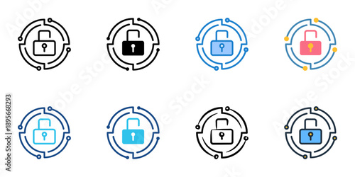 Data encryption icons set multiple style collection. Editable stroke 
