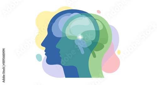 Abstract illustration of human minds and brains, representing thought, ideas, and consciousness