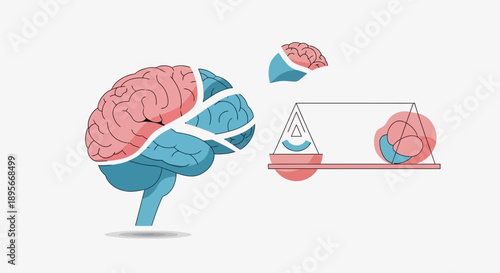 Brain lobes balanced on scales, concept of mental equilibrium, decision making