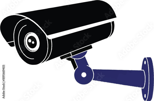 Cctv surveillance camera vector icon black and blue security device for monitoring safety on transparent background
