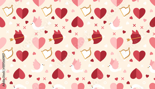 Seamless Valentines pattern hearts Cupids bows doves and arrows Perfect for romance and greeting cards