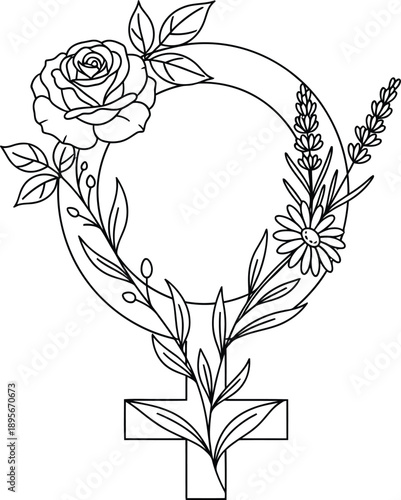 Beautiful floral wreath surrounding female symbol