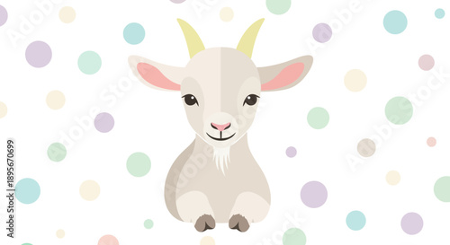 Cute Baby Goat Sitting with Pastel Polka Dots Background