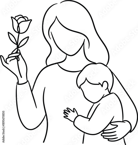 Mother holding baby and rose in hand