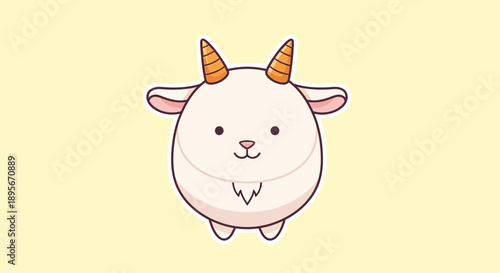 Cute Cartoon Goat Illustration, Adorable Farm Animal Character, Kawaii Style