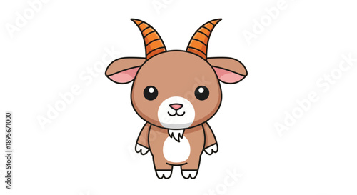 Cute cartoon goat illustration, adorable farm animal character