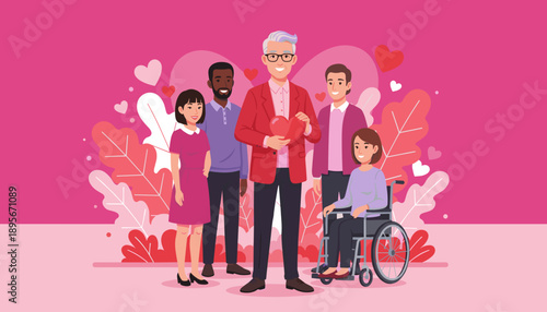 Multigenerational diverse group holding a heart symbolizing support love and inclusion