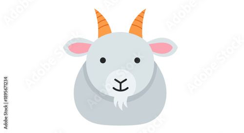 Cute Cartoon Goat Face Illustration, Vector Graphic