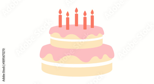 Birthday Cake with Five Candles, Sweet Dessert Celebration Icon