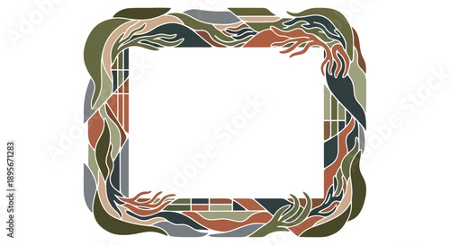 Harmonious Abstract Frame Illustrating Human Connection and Collective Support with Stylized Hands and Mosaic-Inspired Geometric Patterns for Unity