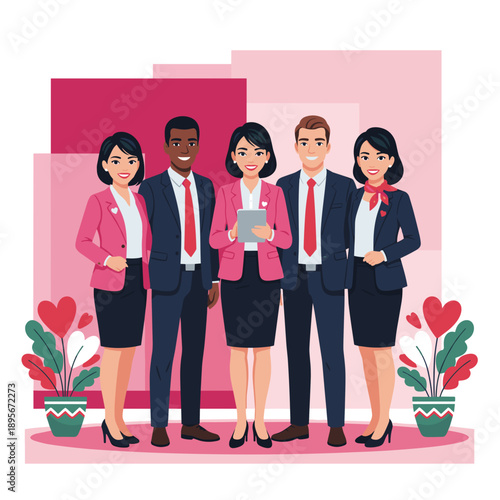 Smiling corporate team portrait Diverse business professionals showing collaboration and heart