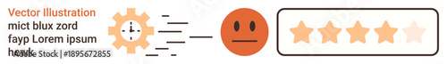 Customer feedback, user experience, satisfaction analysis, product evaluation, service quality, business improvement. Gear and neutral face leading to star rating. Customer feedback and user