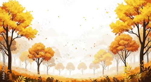 Autumn Forest Landscape with Falling Leaves