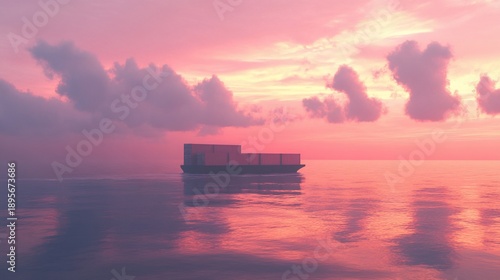 Sunset Cargo Ship Ocean Transport Logistics Import