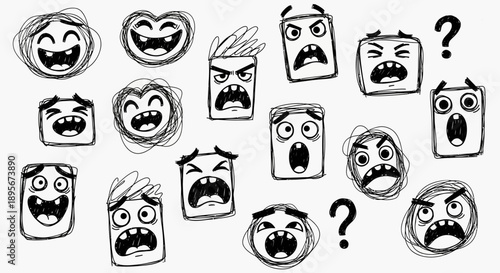 Cartoon Faces with Different Expressions