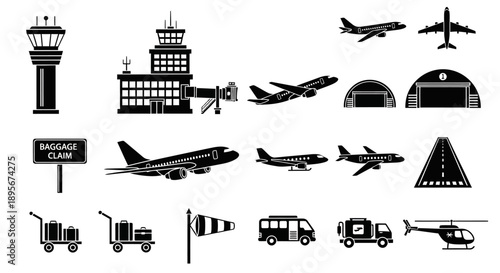 Airport Icons Set, Aviation Elements