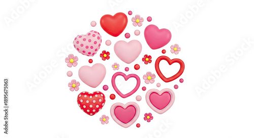 Pink and Red Hearts and Flowers Arrangement
