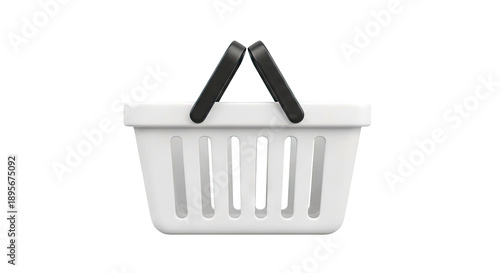 Minimalist 3D Render of a White Shopping Basket