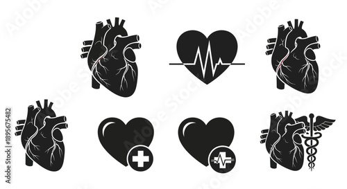 Heart Health Icons Set. Medical Cardiology Symbols