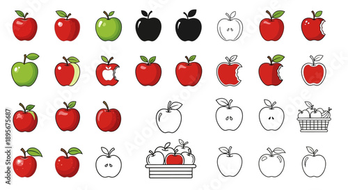 Apple collection. Fresh fruit icons set