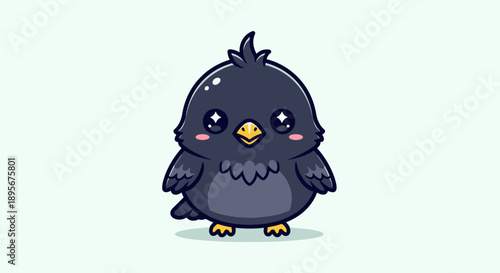 Cute cartoon baby crow bird, kawaii style, isolated on white background