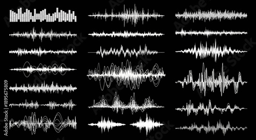 Sound wave collection. Audio waveform set.