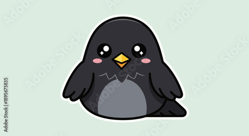 Cute Kawaii Crow Cartoon Character, Adorable Bird Illustration