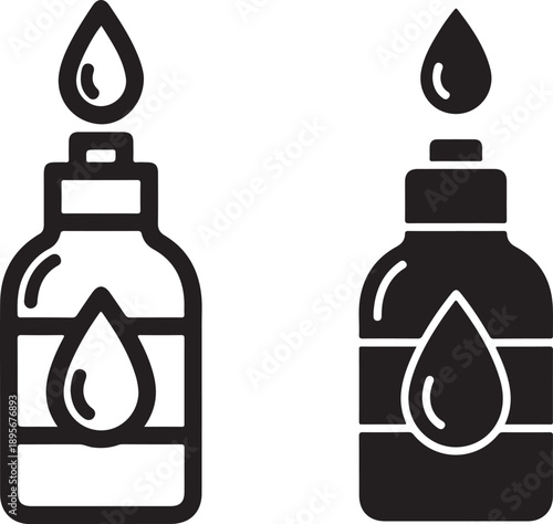 Black and white essential oil bottles isolated on white background, illustration