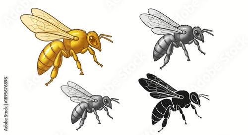 Bees in different styles and colors