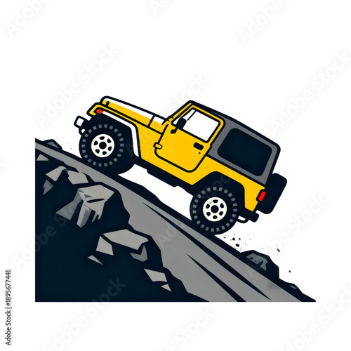 vector illustration of a jeep going up a steep road