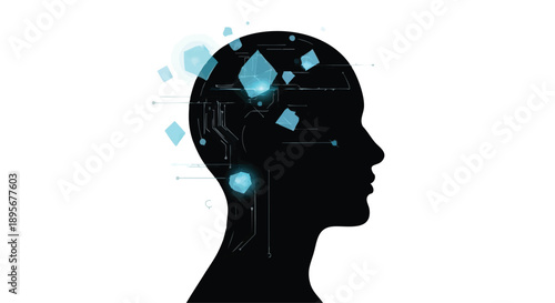 Man vector face with tech elements concept illustrating artificial intelligence, digital innovation, and futuristic thinking in a sleek modern vector style ideal for AI, technology