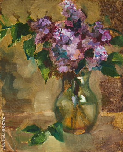 Bouquet of lilac. Oil painting on canvas.