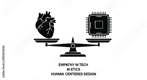 Heart and IC concept illustrating the fusion of human emotion and technology, featuring a digital circuit integrated with a heart symbol in a sleek modern vector style