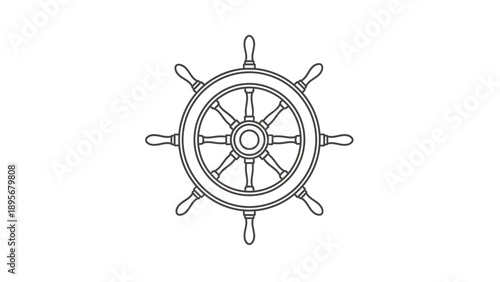 Detailed illustration of a ship's wheel on a blank background from a straight-on viewpoint