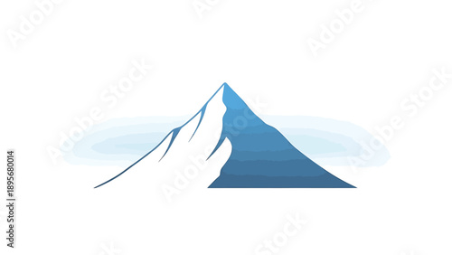 A majestic mountain peak illustration with a serene blue landscape viewed from a distance