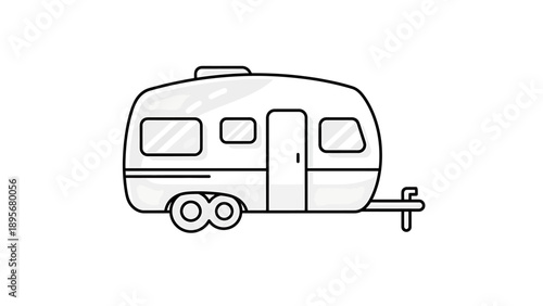 A simple line drawing of a caravan trailer parked on a plain background from a side view