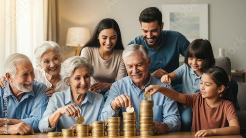 Multi generational family stacking coins concept