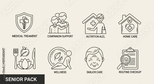 Senior Healthcare Icons Set for Medical Services.