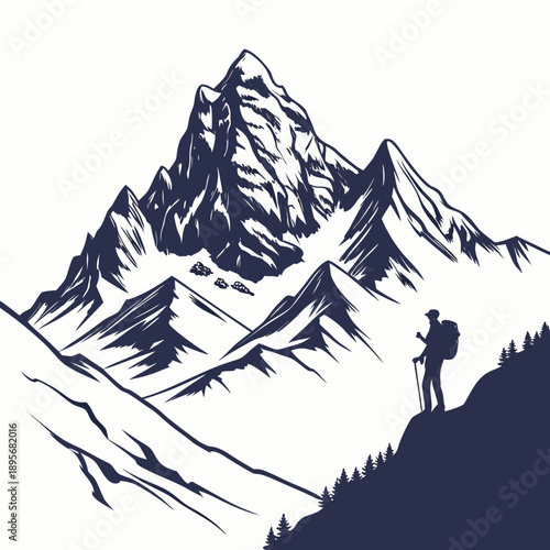 Hiker admiring snow-capped mountain