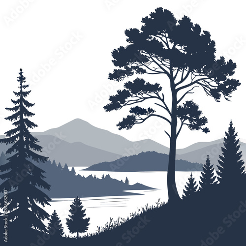 Serene lakeside forest