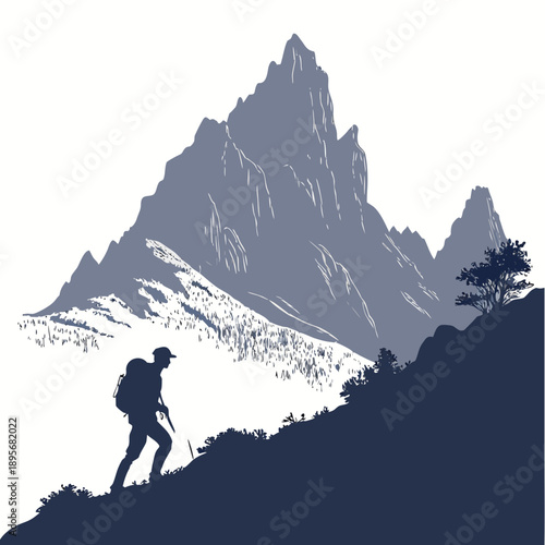 Hiker ascending mountain peak