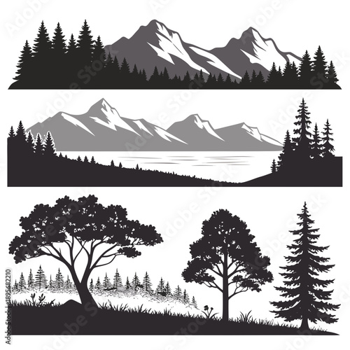 Silhouette of mountain ranges and trees