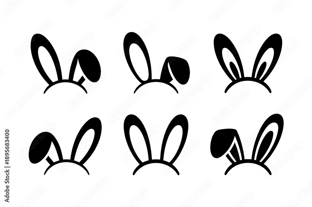 Obraz premium Black and White Bunny Ears Silhouette Illustration - Cute Vector Art for Easter Decorations Featuring Playful Rabbit Designs and Holiday Motifs