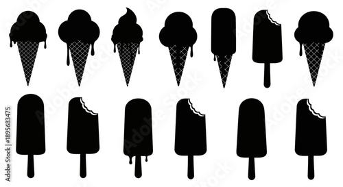 Ice cream silhouettes collection. Summer treats icons.