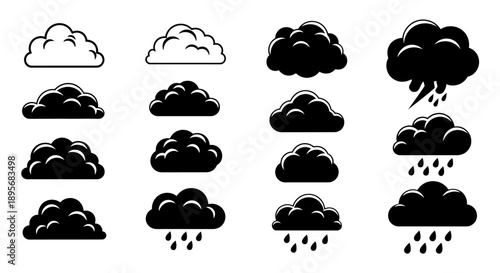 Cloud Icons Set, Weather Forecast Symbols