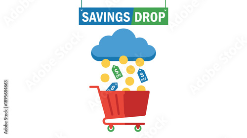 Money Rain in Shopping Cart Illustration